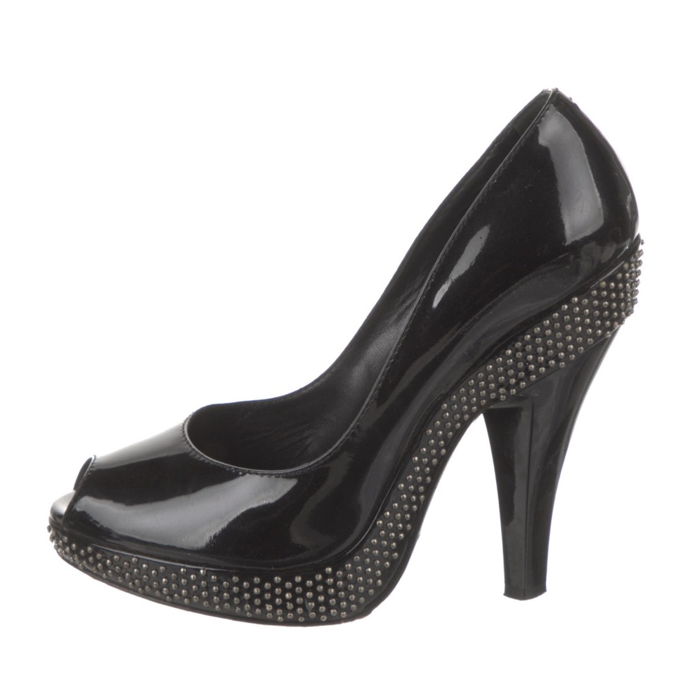 Burberry patent leather studded accent pumps